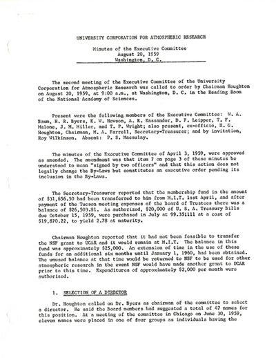 Minutes of the Executive Committee, August 20, 1959, Washington, D. C.