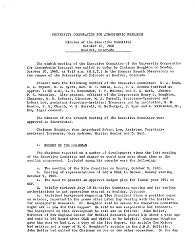 Minutes of the Executive Committee, October 10, 1960, Boulder, Colorado