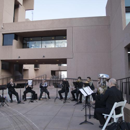 Members of the Boulder Philharmonic perform the Fanfare for NCAR, which was written by Cecil Effinger in honor of the Mesa Lab dedication in 1967