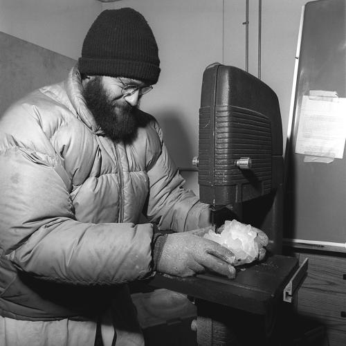 Charles Knight slicing a hailstone, 1971