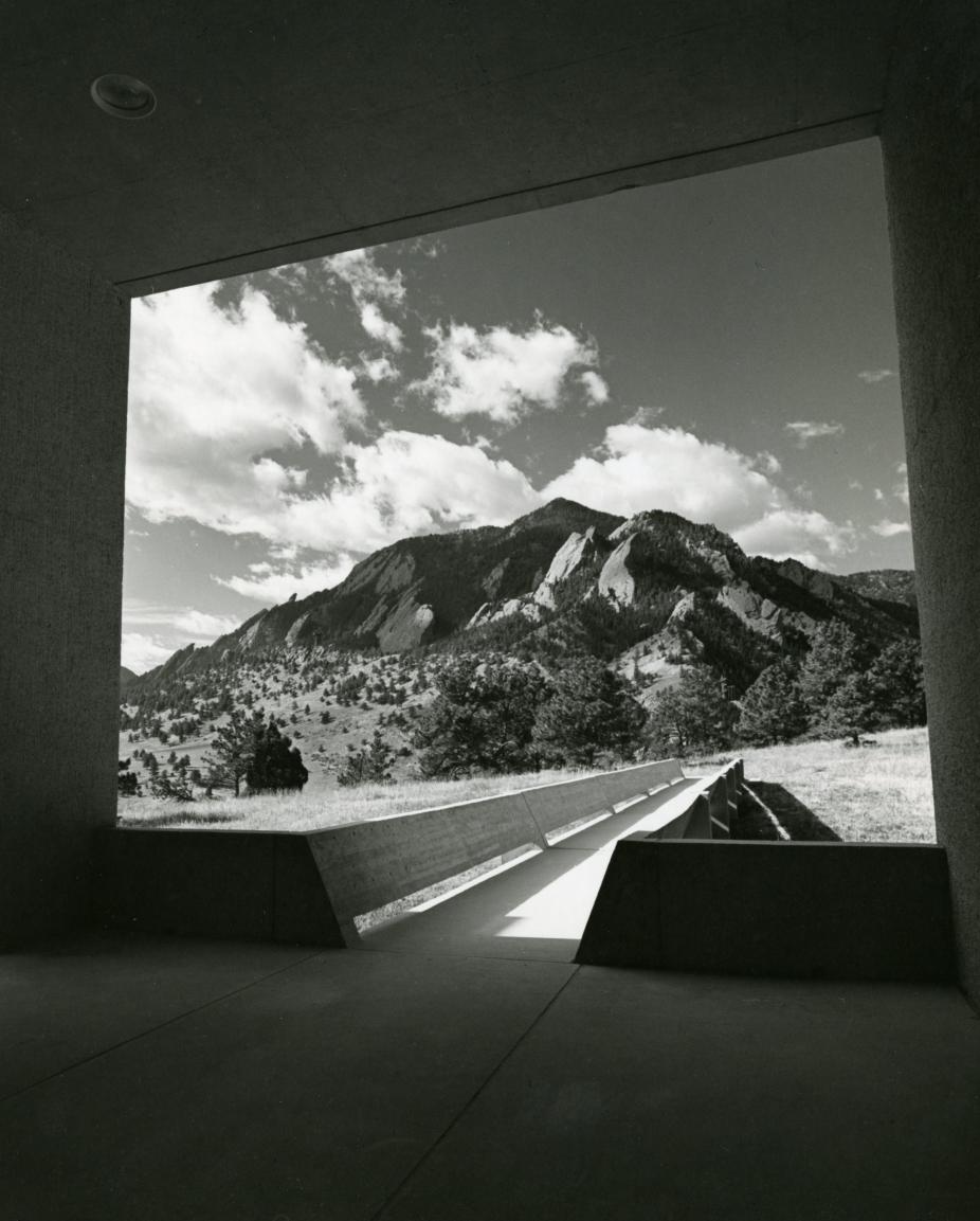 View of the Flatirons from the Mesa Lab exit onto the Walter Orr Roberts Weather Trail