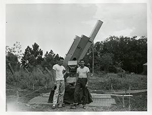 George Schnabel and Rudy Cook, installing coronagraph, 8' spar, 1949