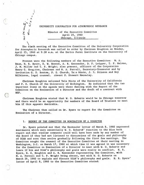 Front page of typewritten minutes.