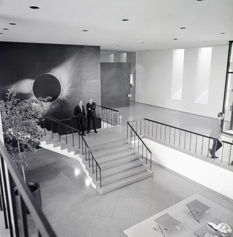 The Mesa Lab lobby with a mural of the solar corona, 1967.