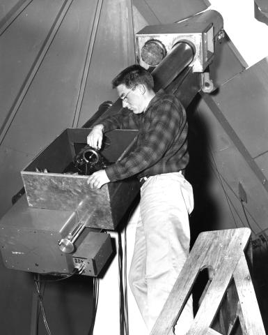 Dick Hansen works on the coronagraph at the Climax Observatory.