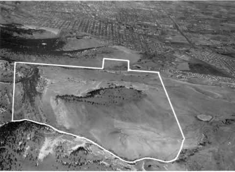 Aerial view of the NCAR Mesa Laboratory building site.